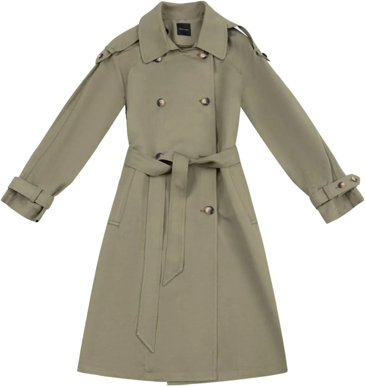 ASSUAL Womens 3/4 Length Trench Coat, Classic Double Breasted Lapel Belt Windbreaker For Workplace Business Commuting