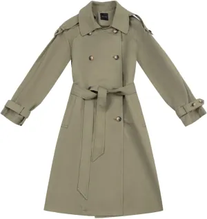 ASSUAL Womens 3/4 Length Trench Coat, Classic Double Breasted Lapel Belt Windbreaker For Workplace Business Commuting