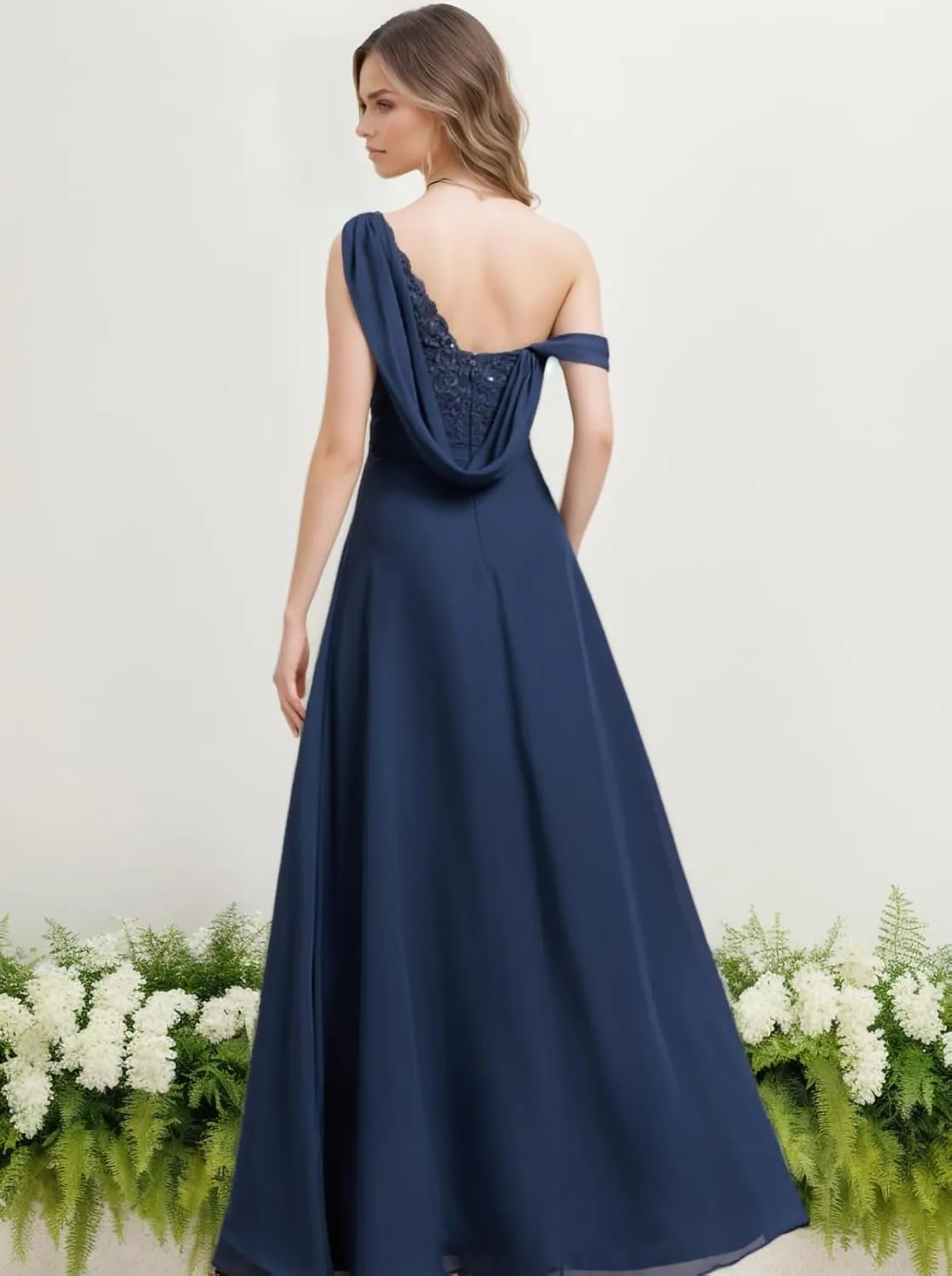 Asymmetrical Bridesmaid Dresses for Women Chiffon Wedding Guest with Slit Elegant Sequins Appliques Evening Dress