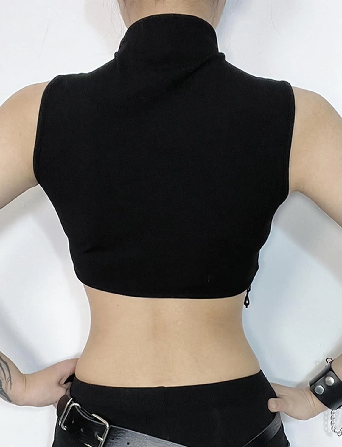 AUBIG Gothic Tank Top Crop Top Women Punk Camisole Sleeveless Shirt Lace Alt Emo Girl Blouse Streetwear Workout T-Shirt