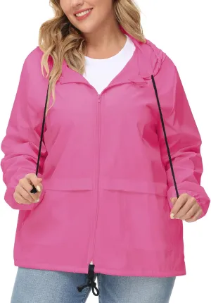 Avoogue Plus Size Raincoat Women Waterproof Rain Jacket Packable Outdoor Hooded Windbreaker