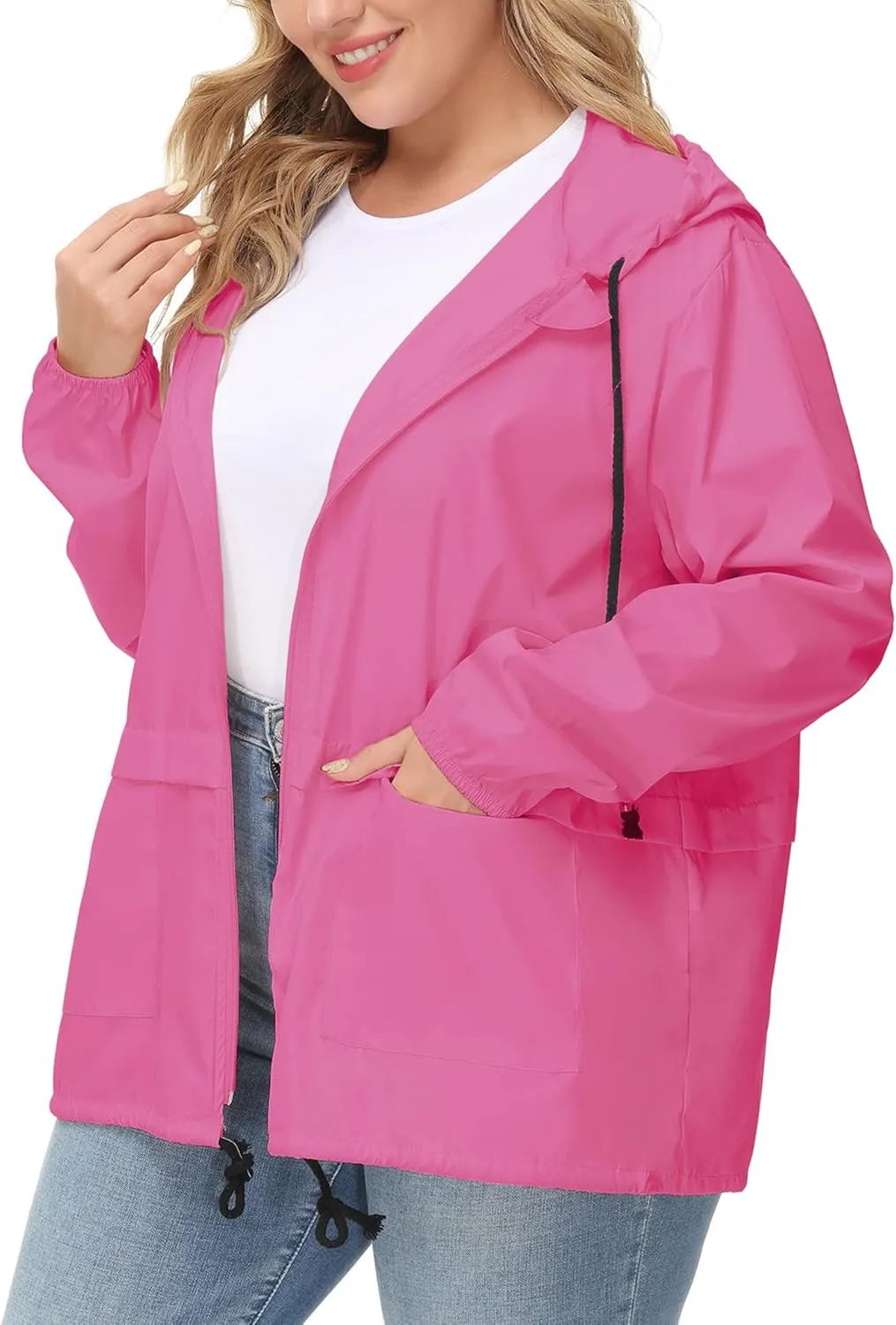 Avoogue Plus Size Raincoat Women Waterproof Rain Jacket Packable Outdoor Hooded Windbreaker