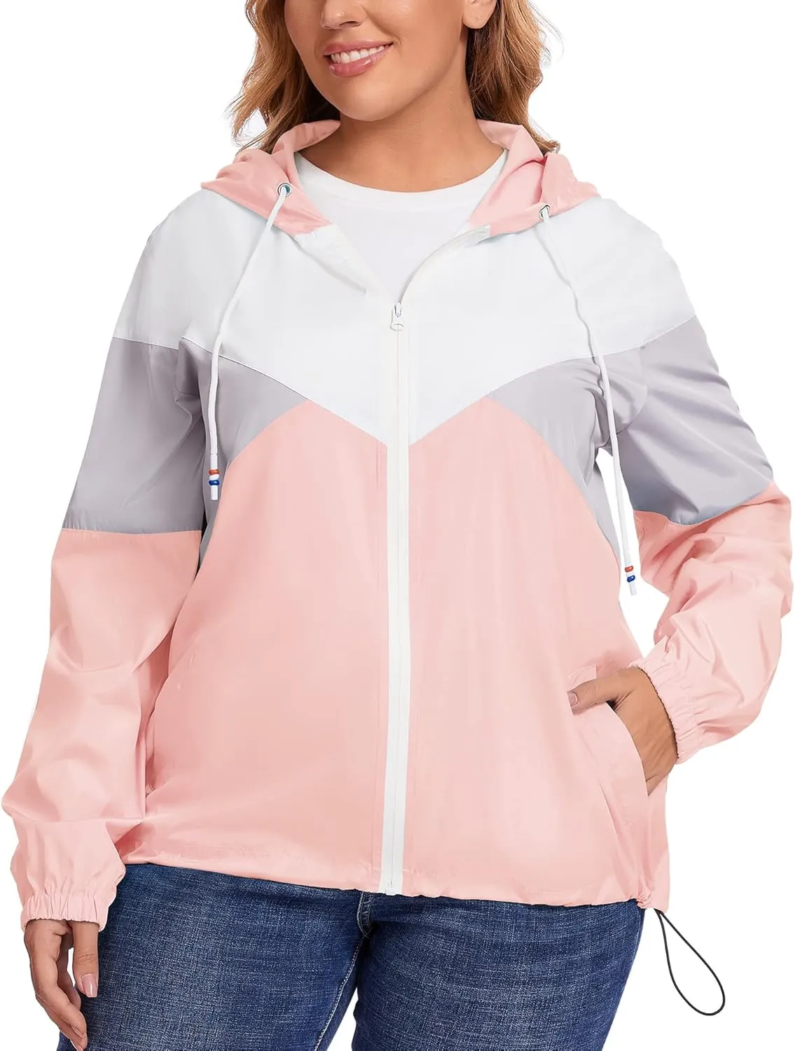 Avoogue Plus Size Raincoat Women Waterproof Rain Jacket Packable Outdoor Hooded Windbreaker