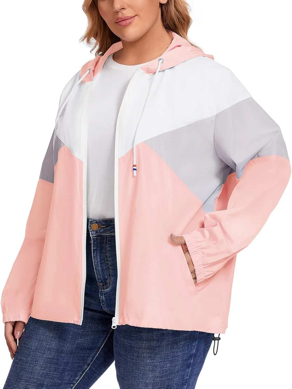 Avoogue Plus Size Raincoat Women Waterproof Rain Jacket Packable Outdoor Hooded Windbreaker