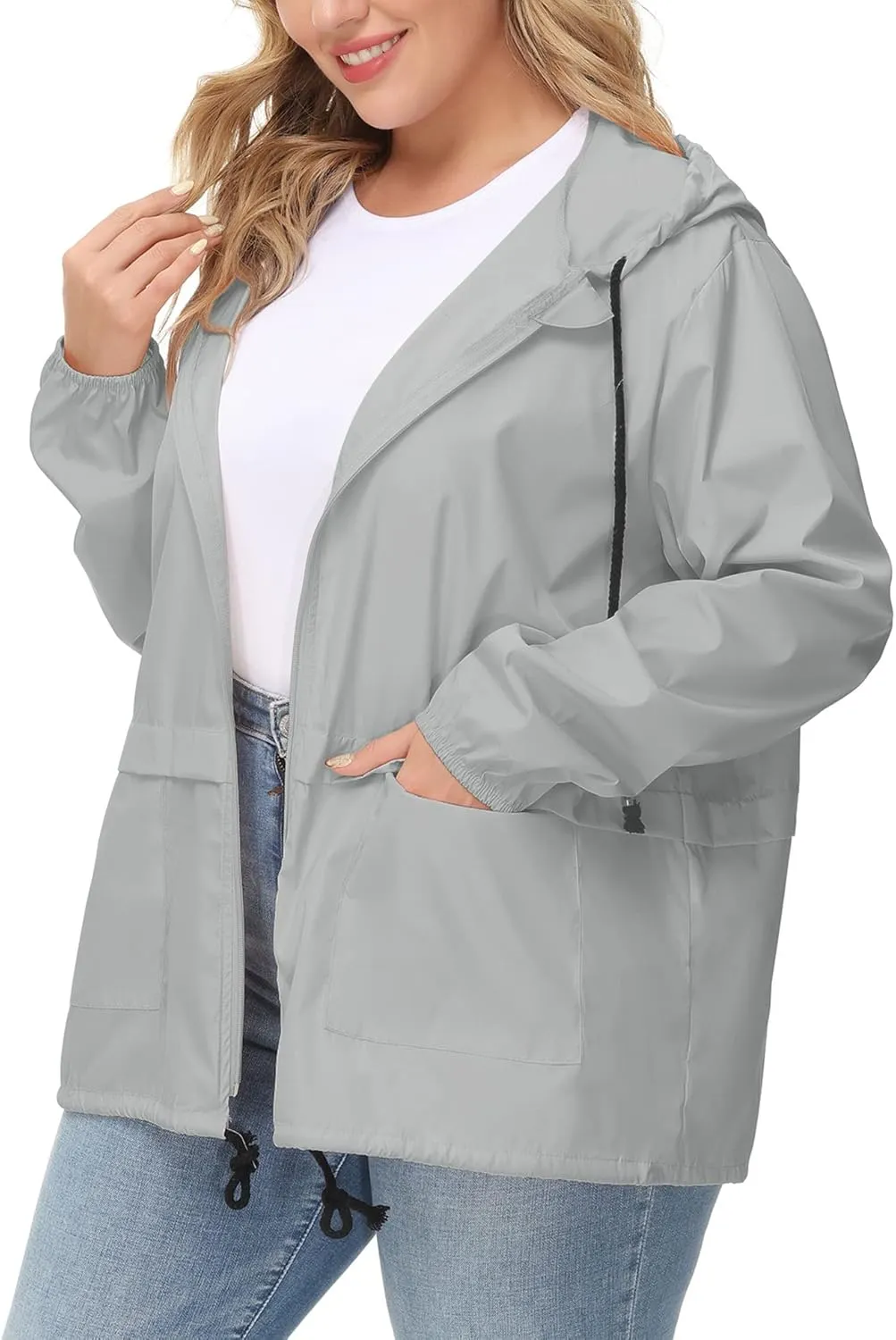 Avoogue Plus Size Raincoat Women Waterproof Rain Jacket Packable Outdoor Hooded Windbreaker