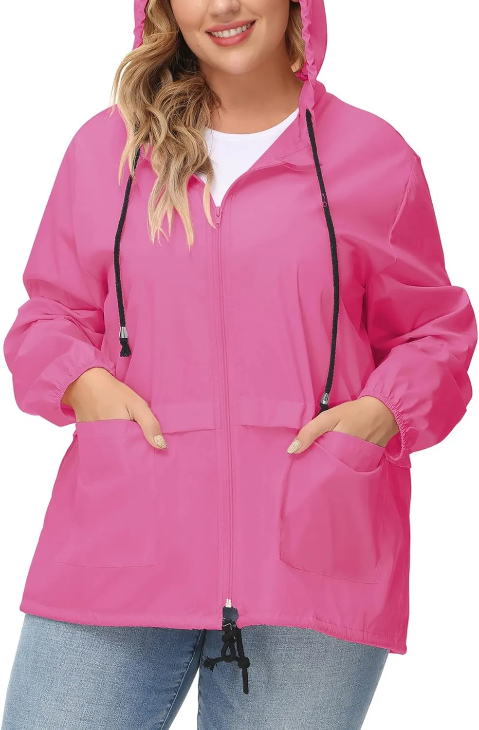 Avoogue Plus Size Raincoat Women Waterproof Rain Jacket Packable Outdoor Hooded Windbreaker