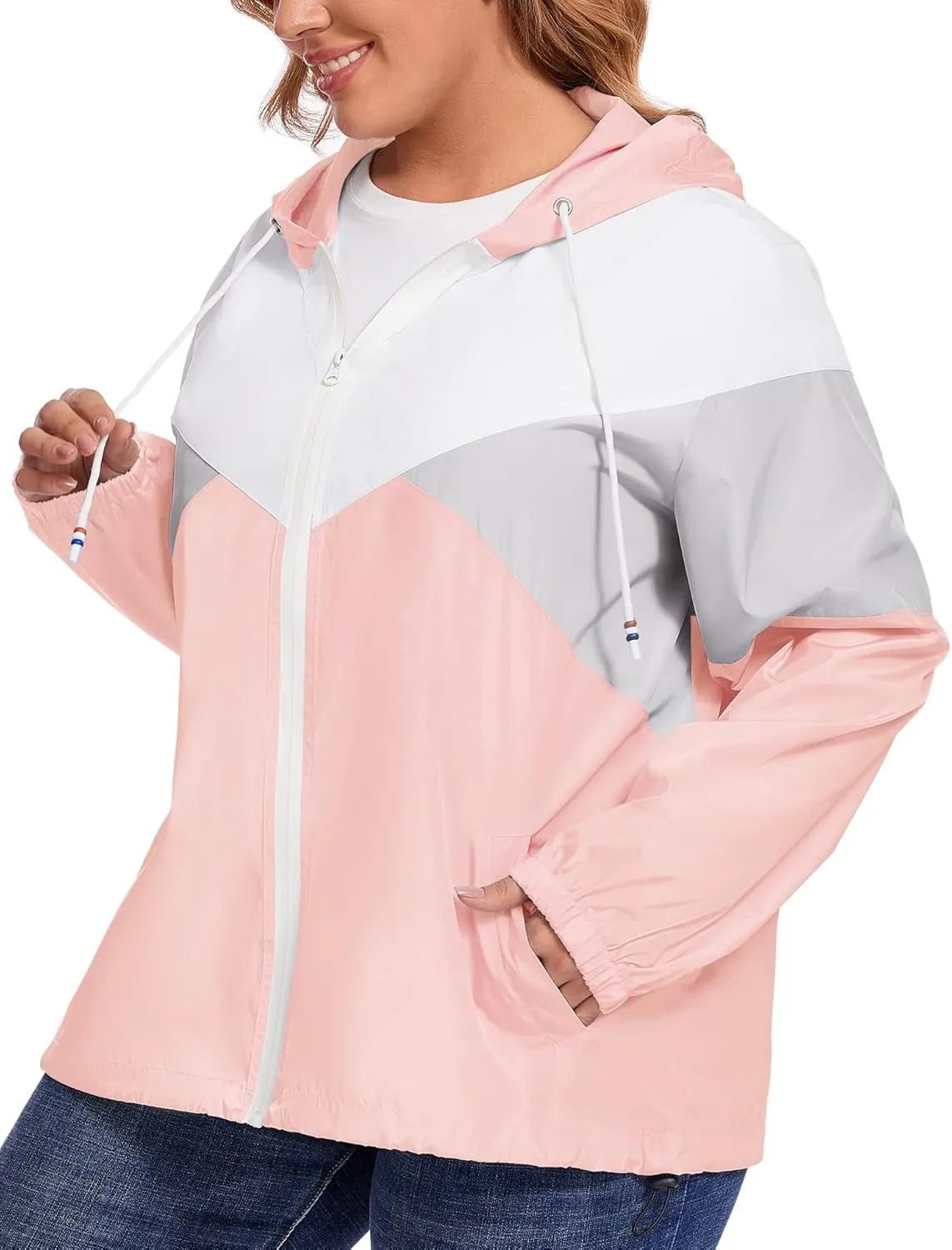 Avoogue Plus Size Raincoat Women Waterproof Rain Jacket Packable Outdoor Hooded Windbreaker