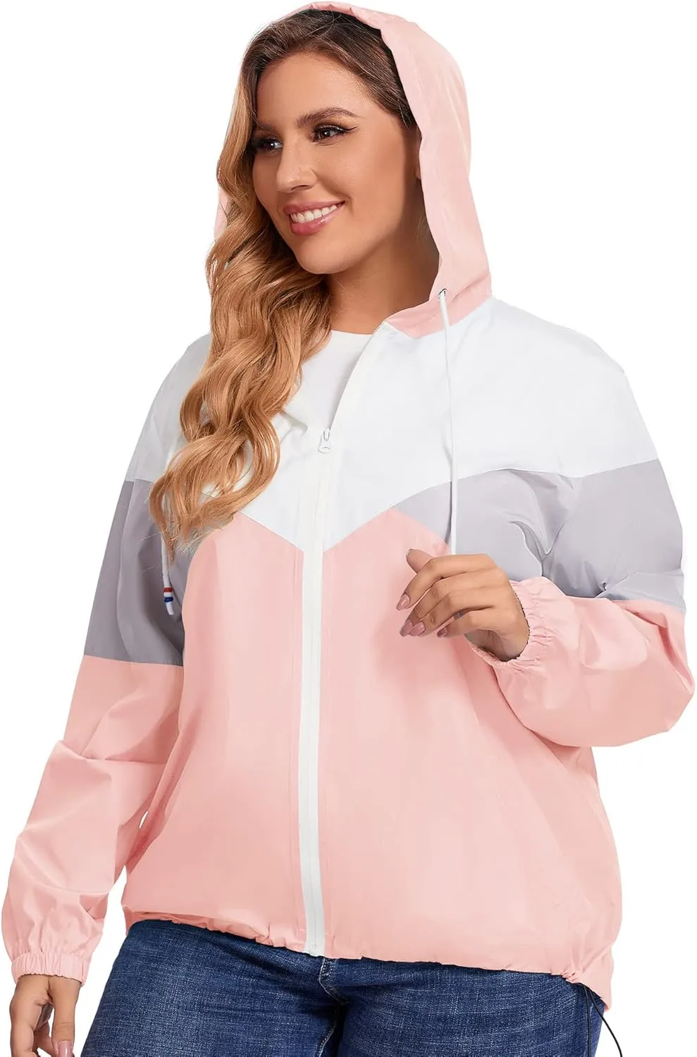 Avoogue Plus Size Raincoat Women Waterproof Rain Jacket Packable Outdoor Hooded Windbreaker