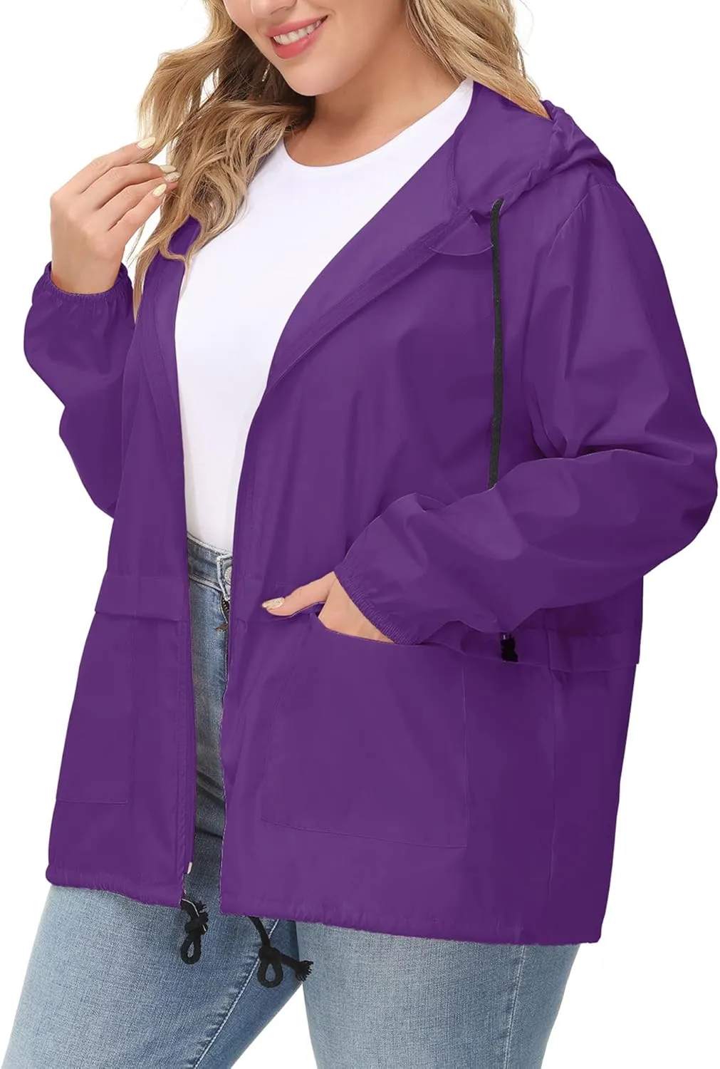 Avoogue Plus Size Raincoat Women Waterproof Rain Jacket Packable Outdoor Hooded Windbreaker
