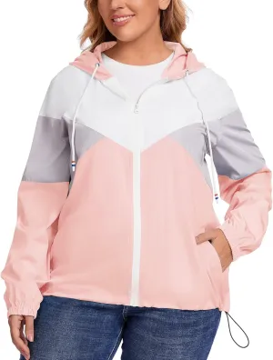 Avoogue Plus Size Raincoat Women Waterproof Rain Jacket Packable Outdoor Hooded Windbreaker