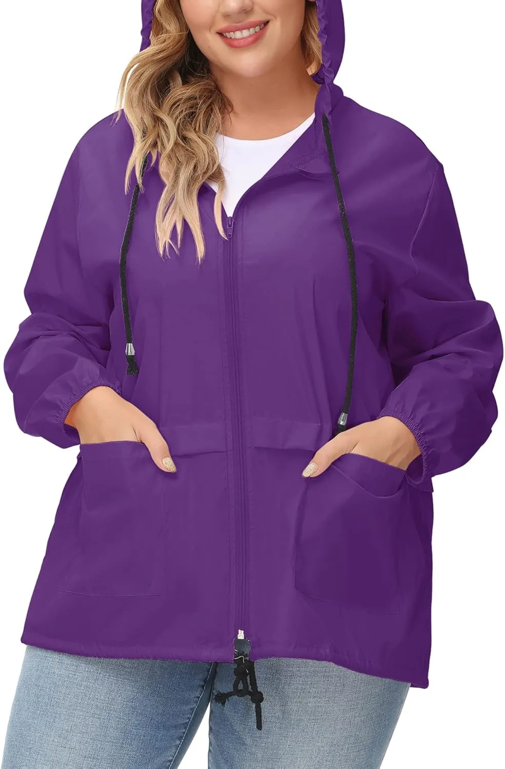 Avoogue Plus Size Raincoat Women Waterproof Rain Jacket Packable Outdoor Hooded Windbreaker