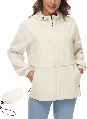 Avoogue Womens Waterproof Rain Jacket Lightweight Raincoat Packable Hooded Outdoor Windbreaker