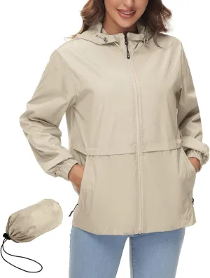 Avoogue Womens Waterproof Rain Jacket Lightweight Raincoat Packable Hooded Outdoor Windbreaker