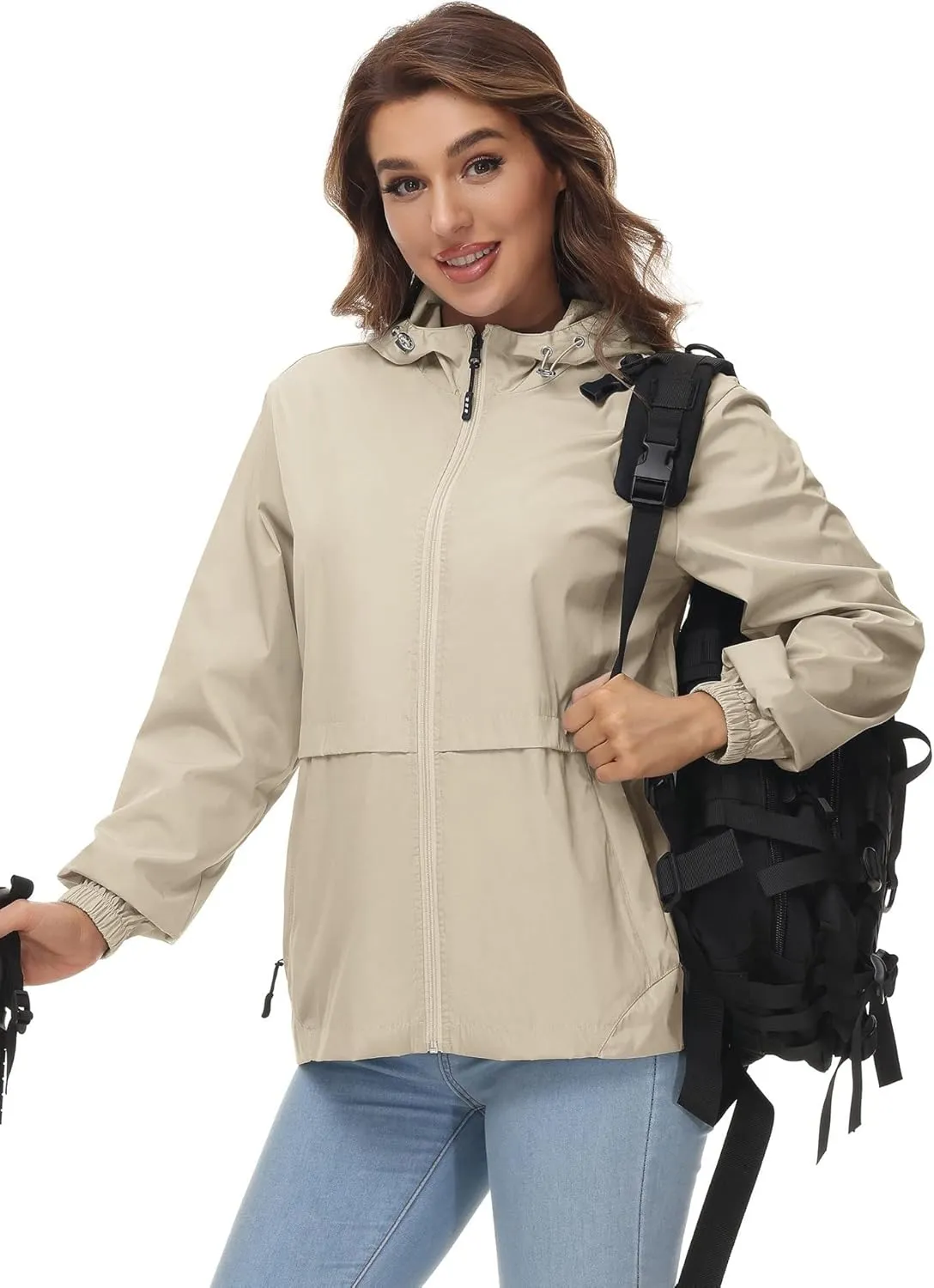 Avoogue Womens Waterproof Rain Jacket Lightweight Raincoat Packable Hooded Outdoor Windbreaker