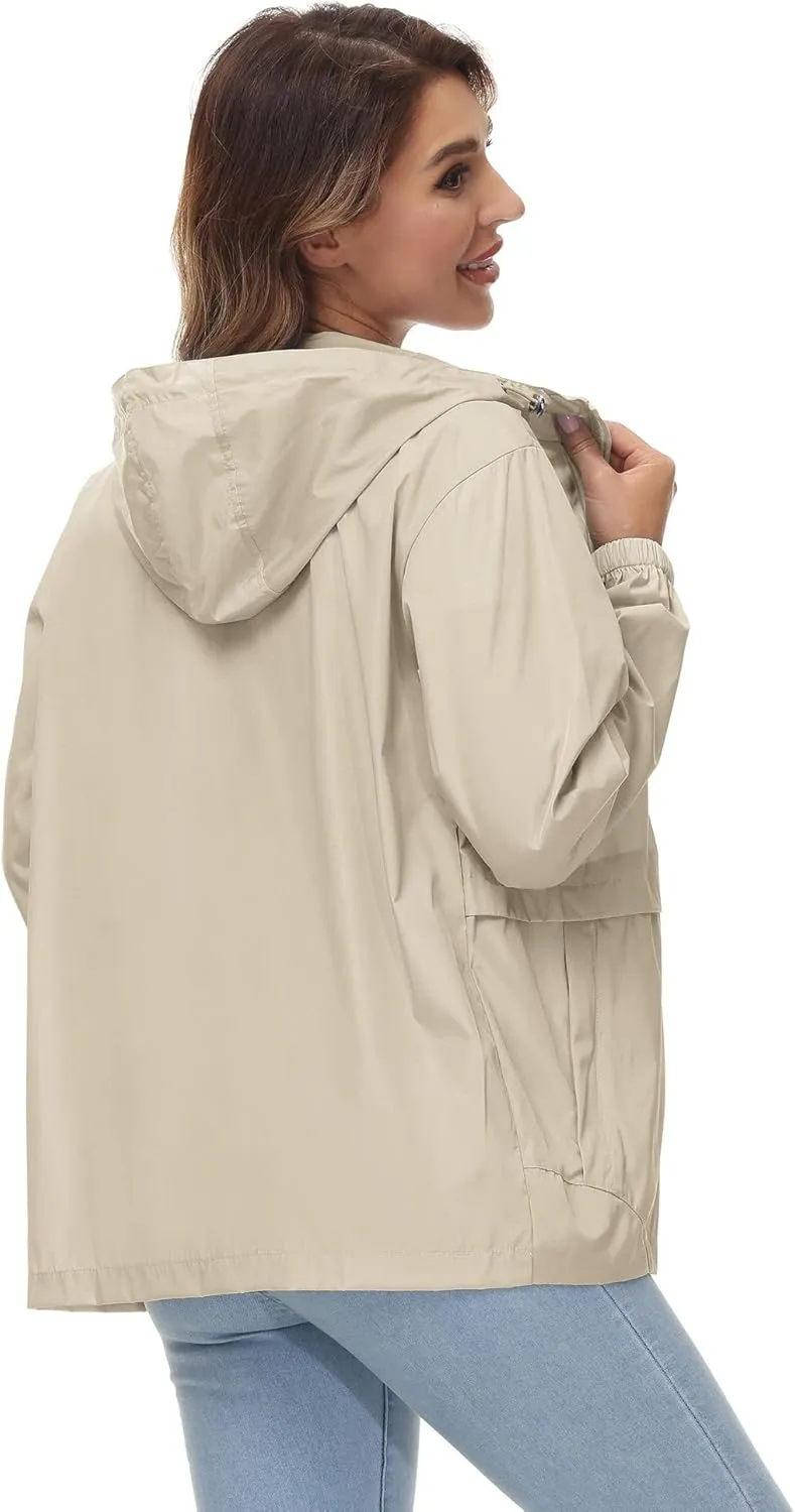 Avoogue Womens Waterproof Rain Jacket Lightweight Raincoat Packable Hooded Outdoor Windbreaker