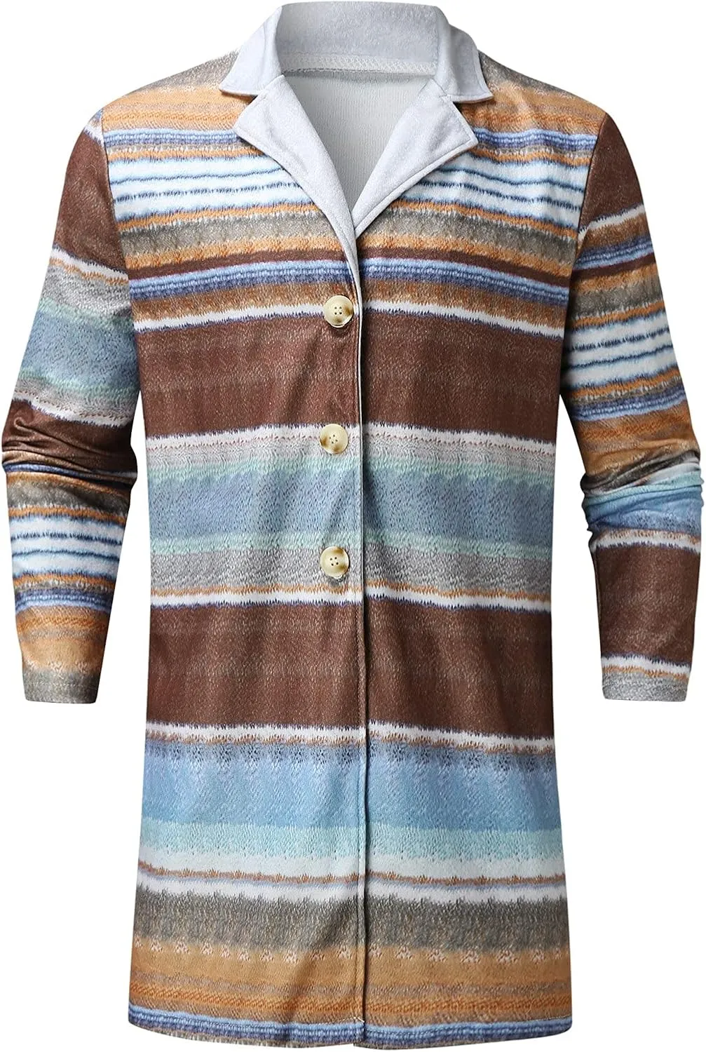 Aztec Jacket for Men, Mid Length Cardigan Sweaters, Shawl Collar Long Sleeve Open Front Button Jumper with Pockets