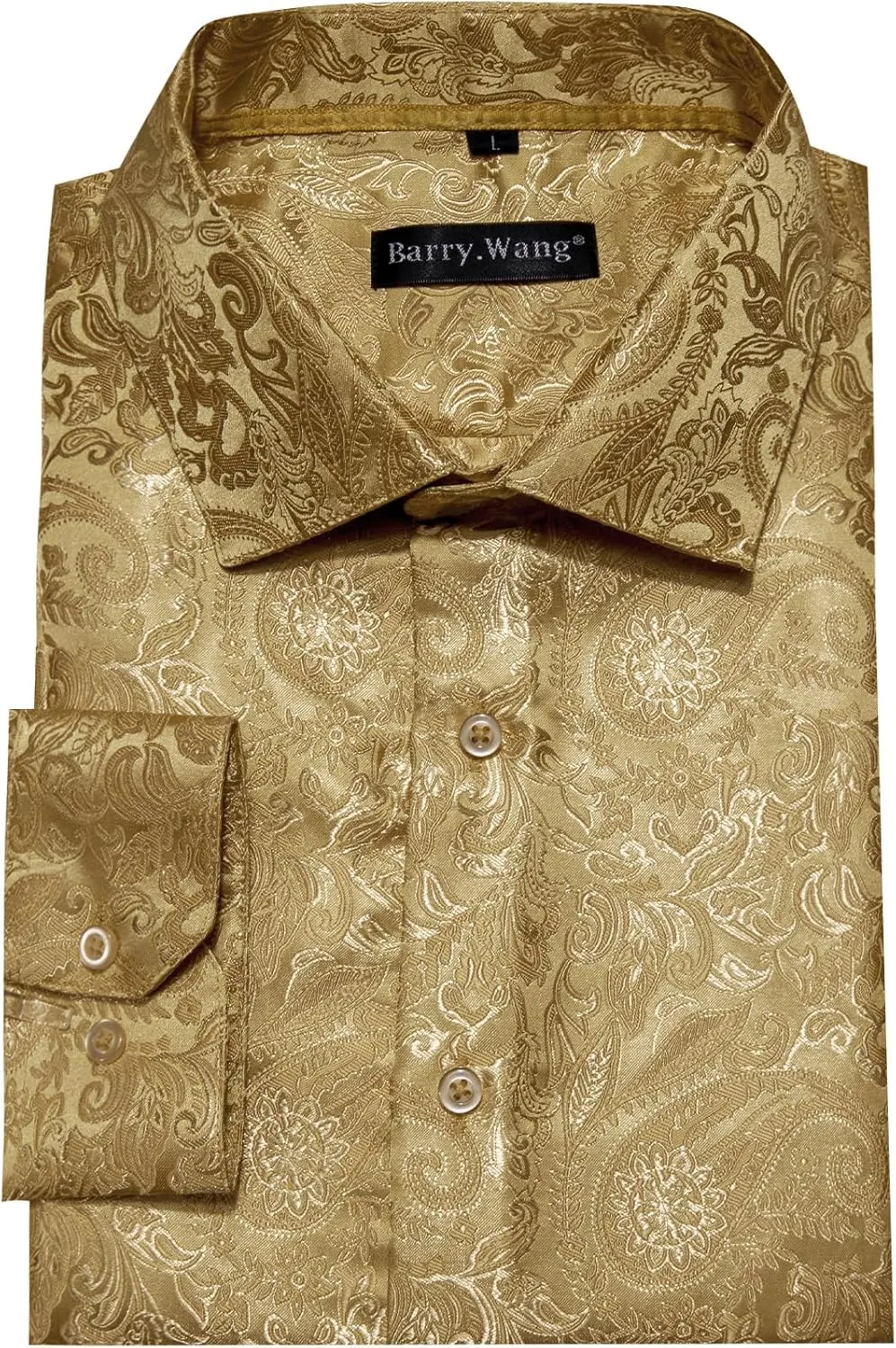 Barry.Wang Men's Dress Shirt Paisley Silk Long Sleeve Button Down Shirts Formal Wedding Regular Fit Tops Disco Party