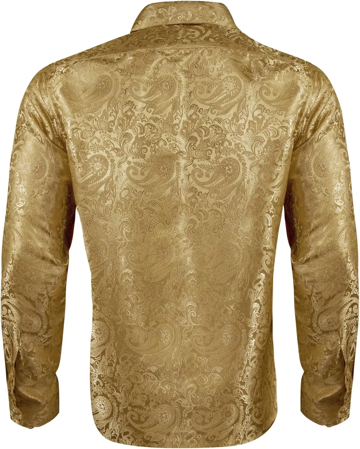 Barry.Wang Men's Dress Shirt Paisley Silk Long Sleeve Button Down Shirts Formal Wedding Regular Fit Tops Disco Party