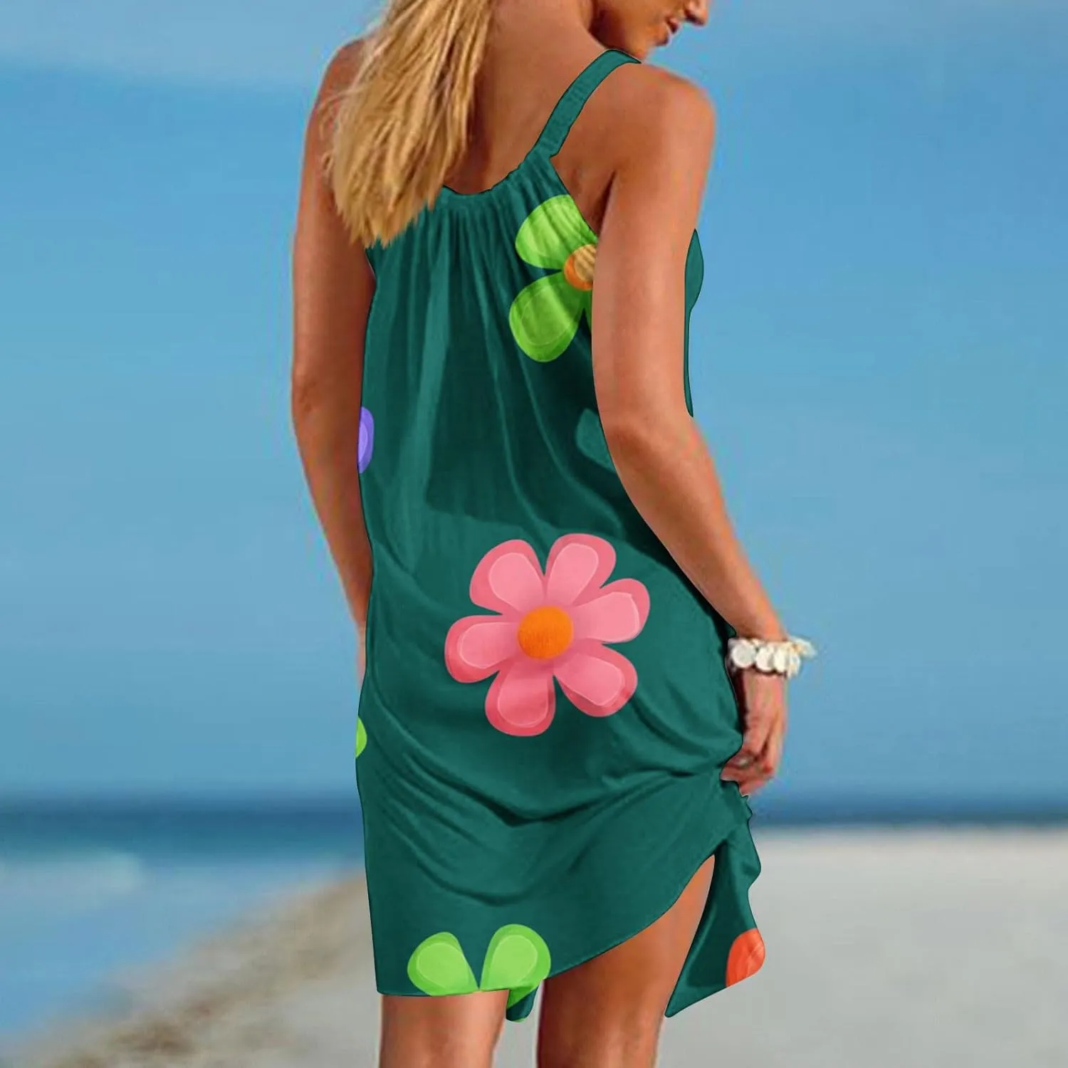 Beach Tank Dresses for Women Sleeveless Comfy Loose Fit Funny Floral Printing Boho 2025 Summer Vacation Mini Dress