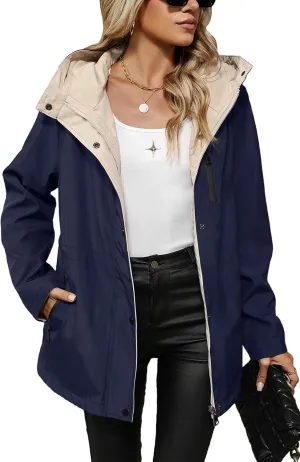 Bellivera Women Reversible Lightweight Jacket Casual Windbreaker Outerwear Waterproof Outdoor Printed Raincoat