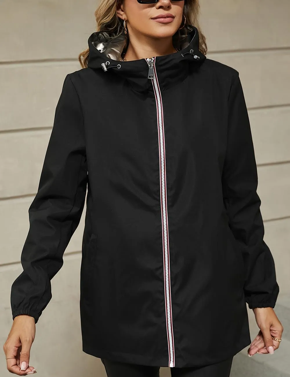 Bellivera Women Reversible Lightweight Jacket Casual Windbreaker Outerwear Waterproof Outdoor Printed Raincoat
