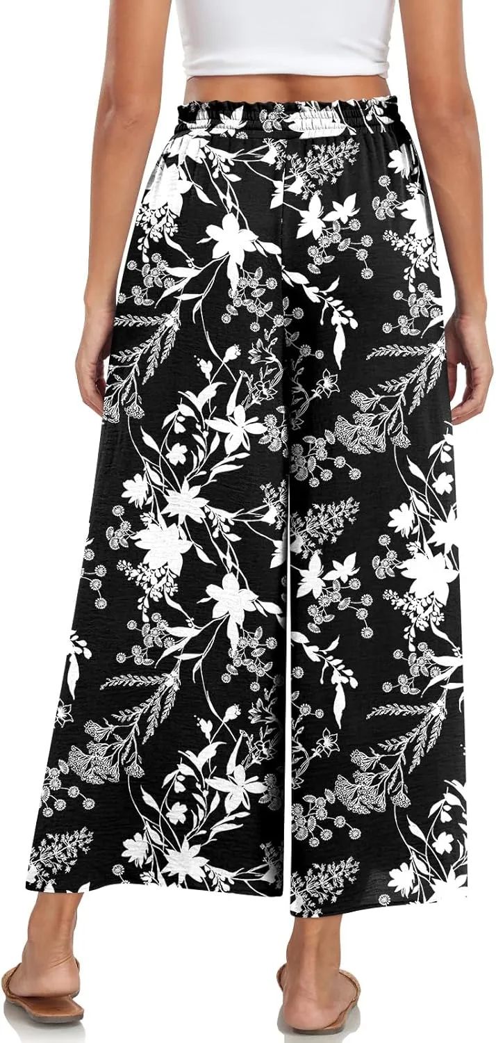 Bestbee Women's Palazzo Pants Dressy Casual Wide Leg Slacks Elastic Waist with Pockets