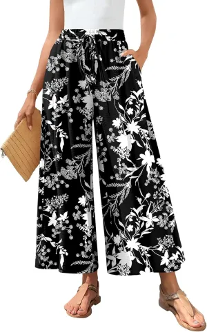Bestbee Women's Palazzo Pants Dressy Casual Wide Leg Slacks Elastic Waist with Pockets