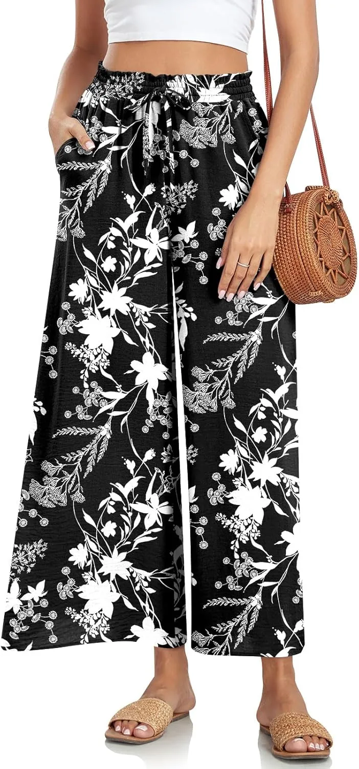 Bestbee Women's Palazzo Pants Dressy Casual Wide Leg Slacks Elastic Waist with Pockets