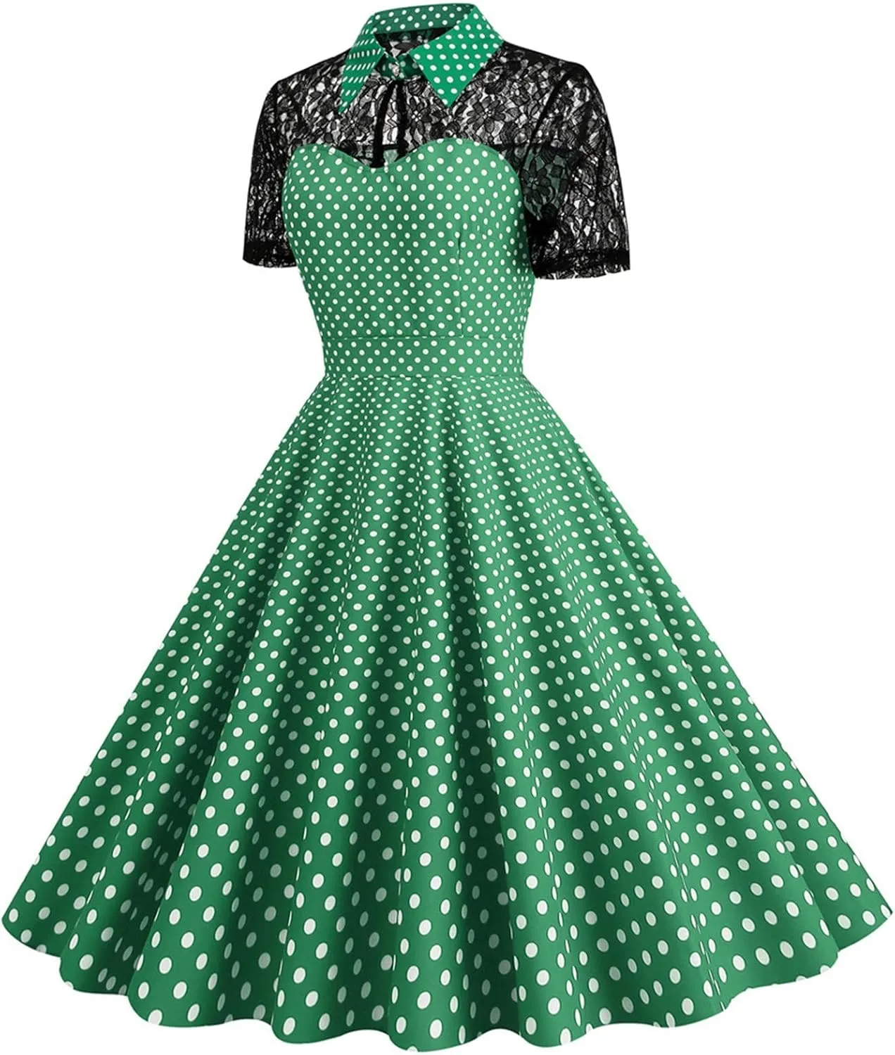 Binmer 1950s Dresses for Women Vintage Short Sleeve Lapel Swing A Line Midi Summer Dress Cocktail Party Evening Prom Gown