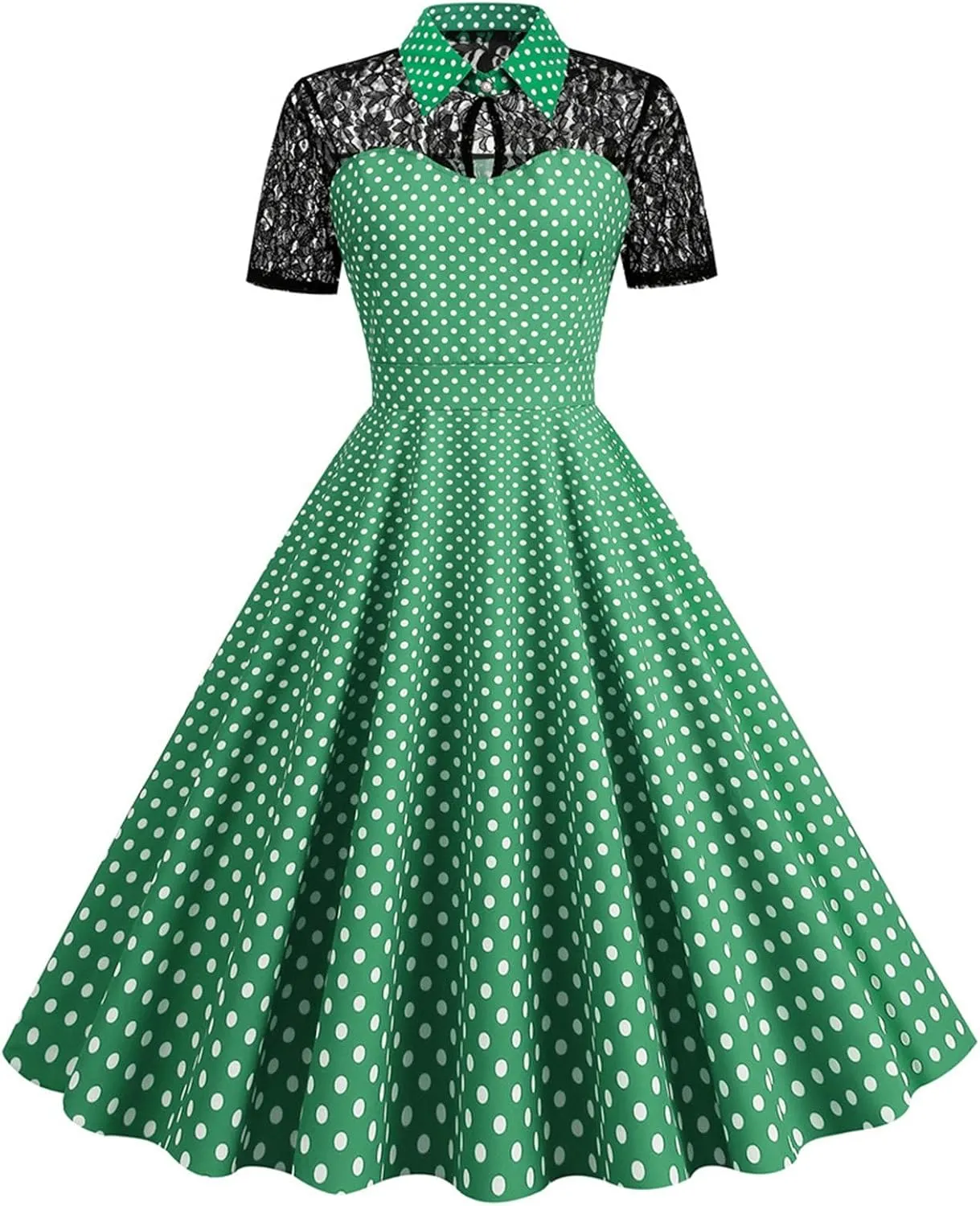 Binmer 1950s Dresses for Women Vintage Short Sleeve Lapel Swing A Line Midi Summer Dress Cocktail Party Evening Prom Gown
