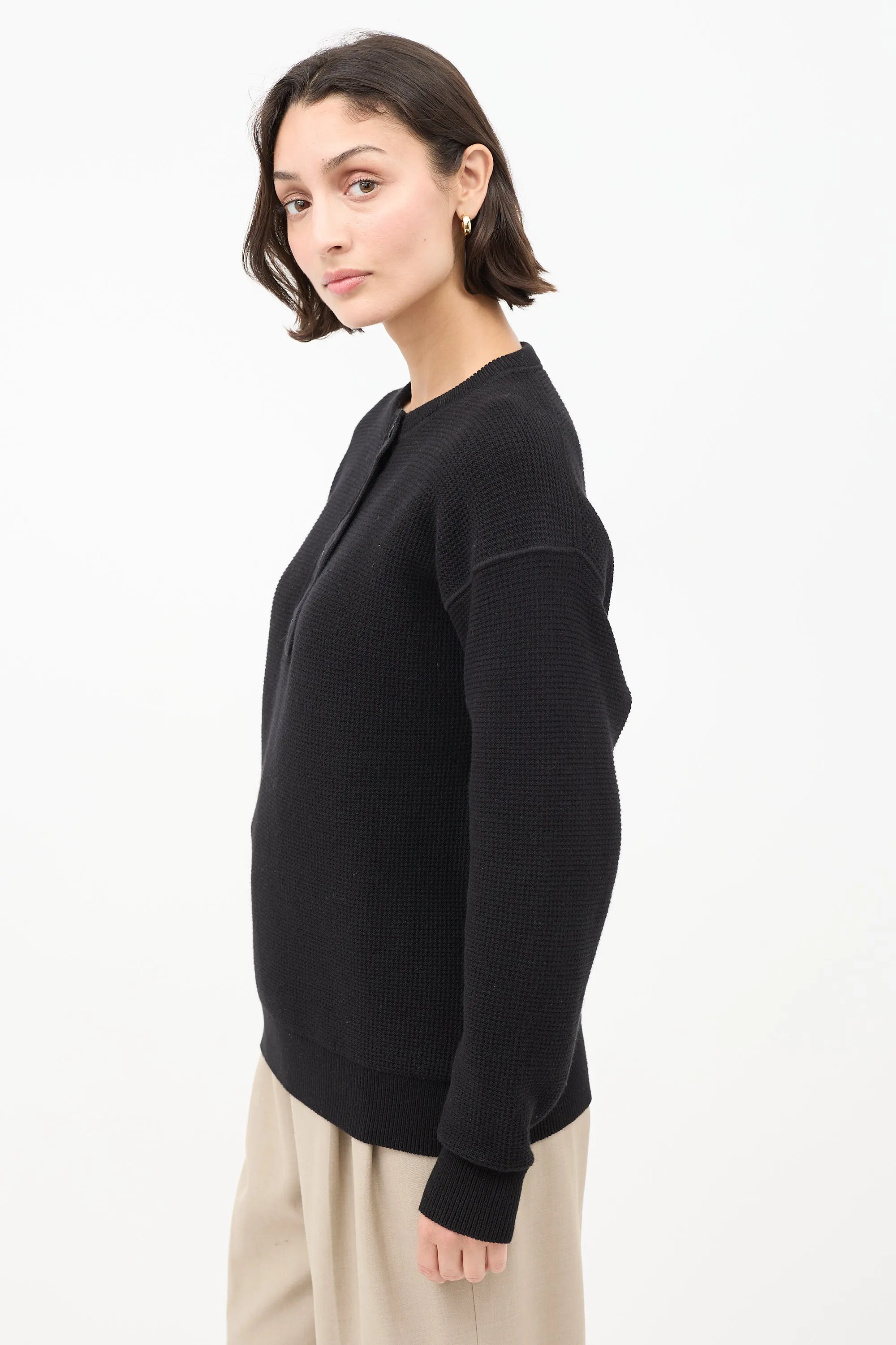 Black Cotton Grelda Waffle Knit Sweater