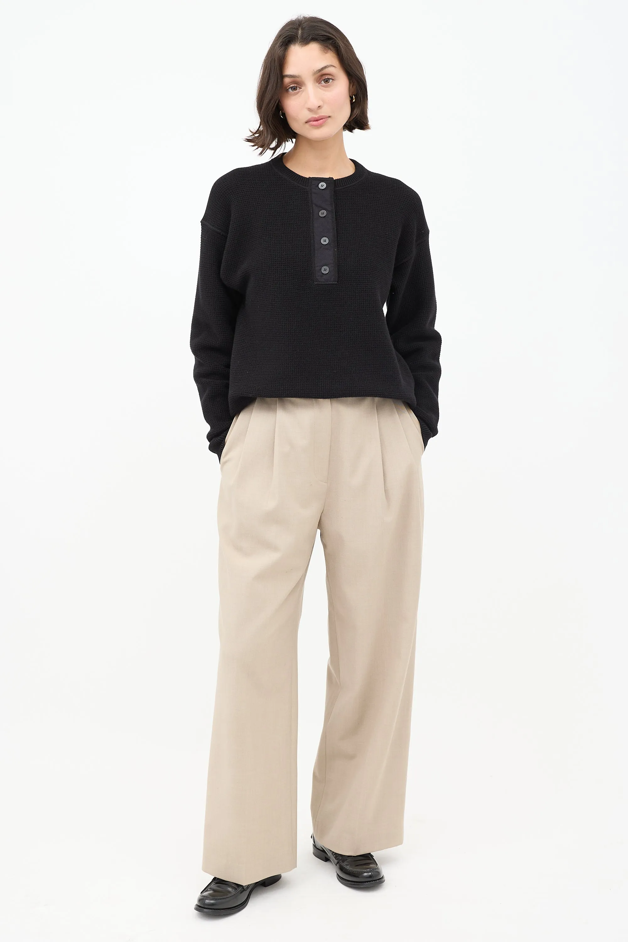 Black Cotton Grelda Waffle Knit Sweater
