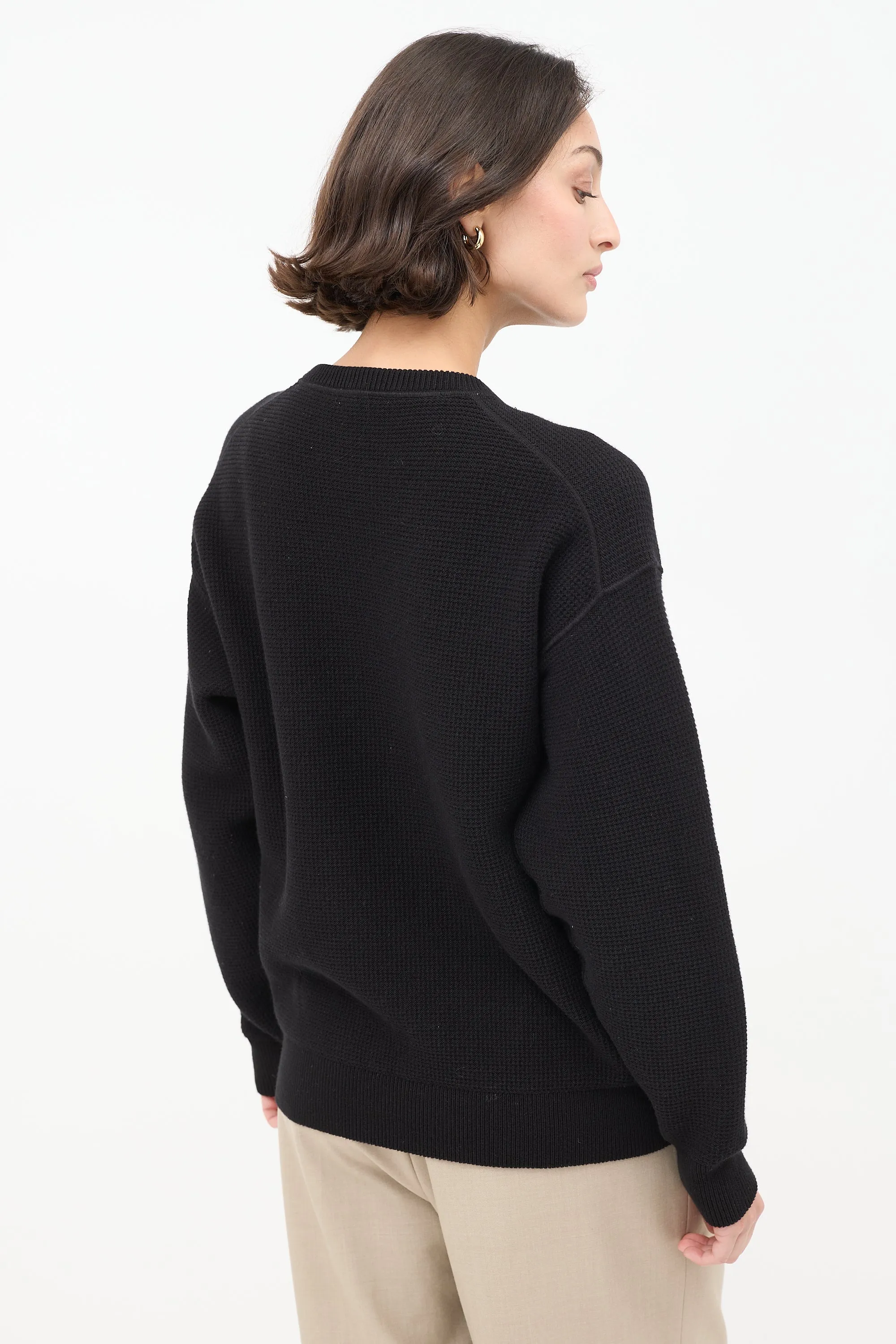 Black Cotton Grelda Waffle Knit Sweater
