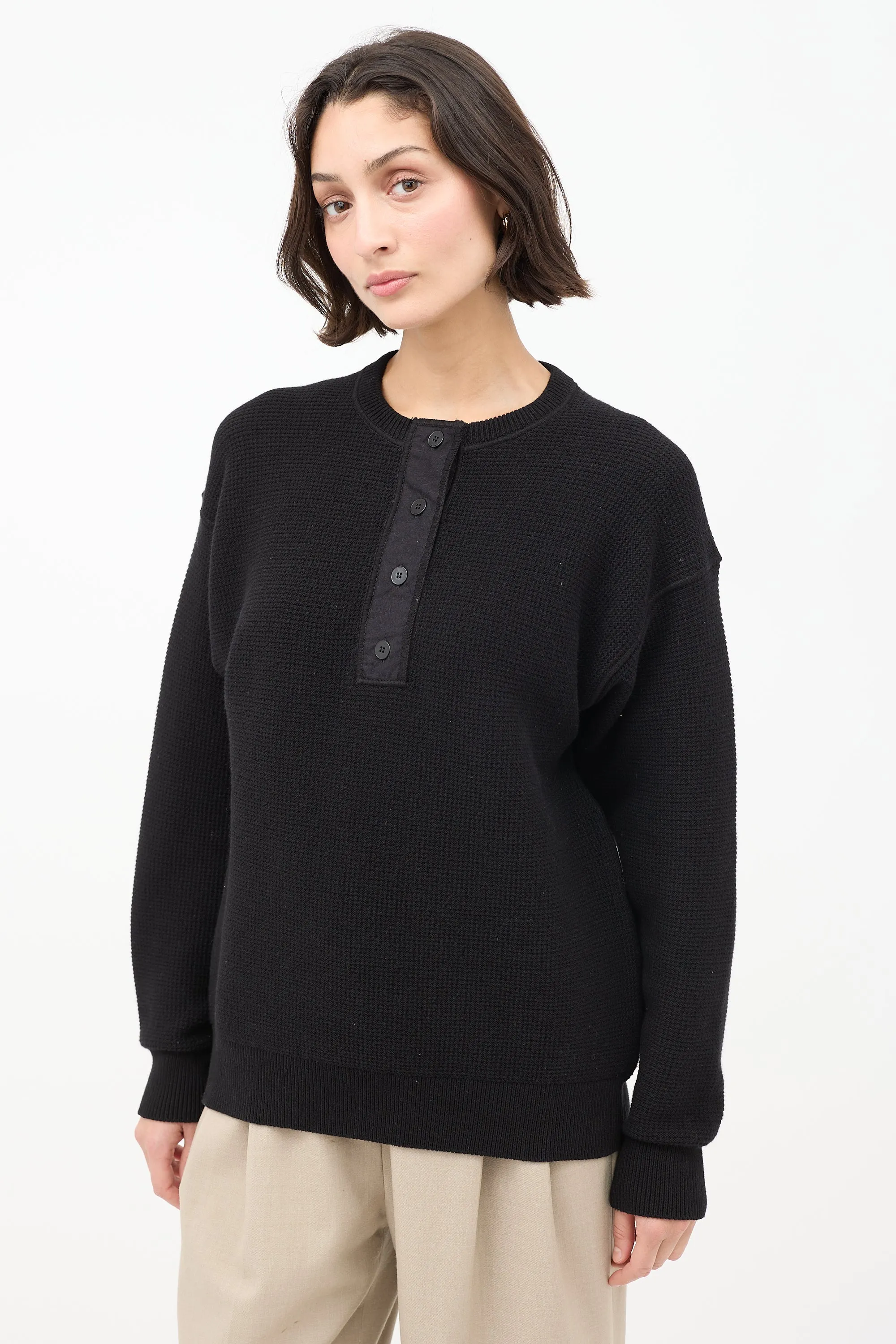 Black Cotton Grelda Waffle Knit Sweater
