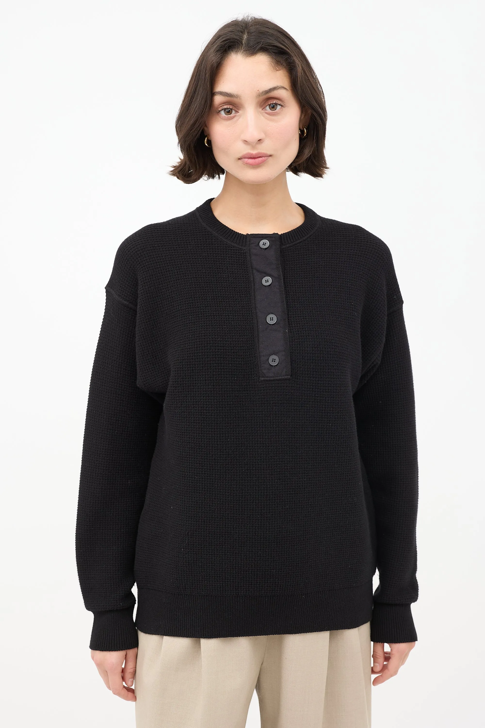 Black Cotton Grelda Waffle Knit Sweater