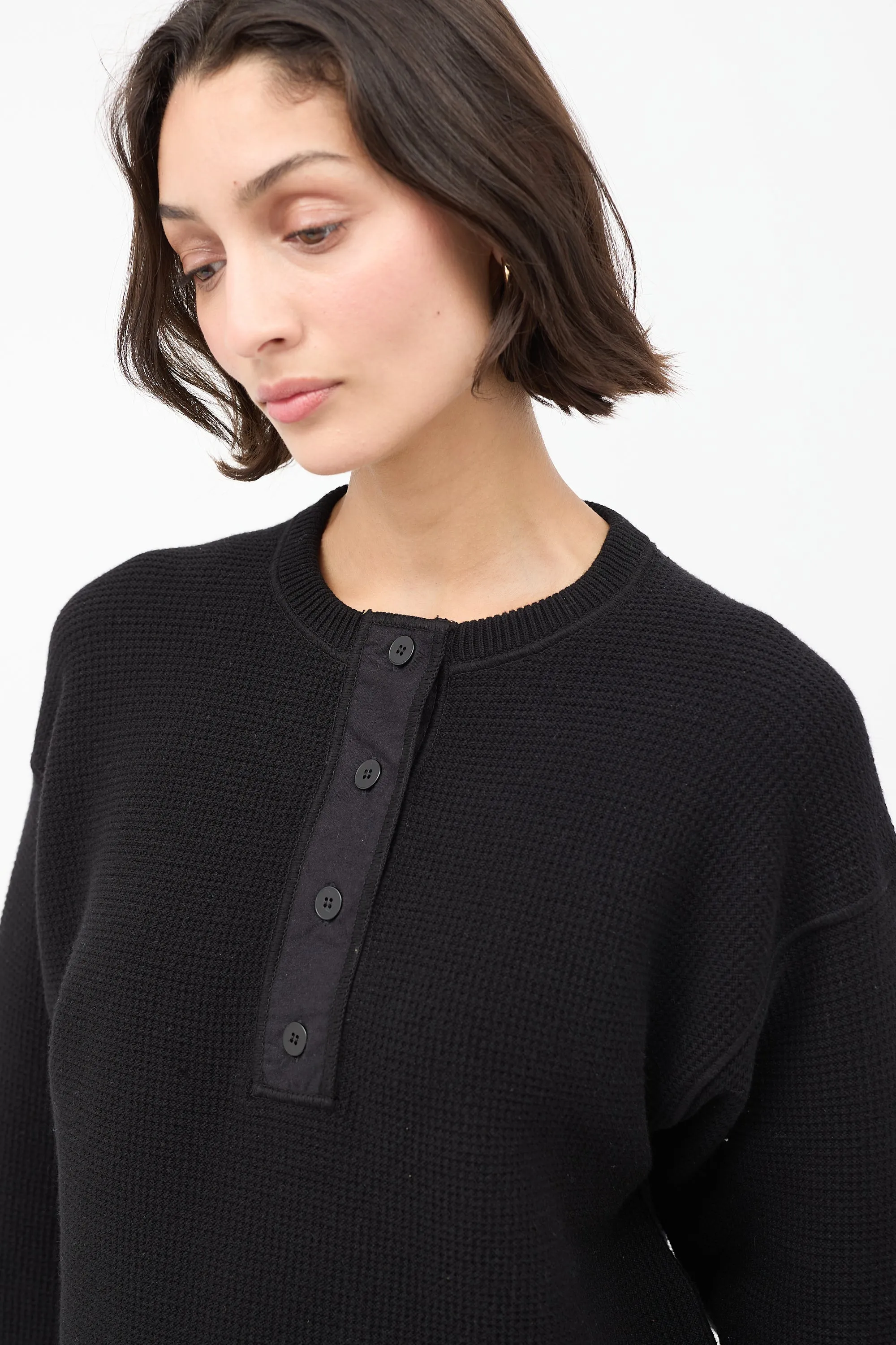 Black Cotton Grelda Waffle Knit Sweater