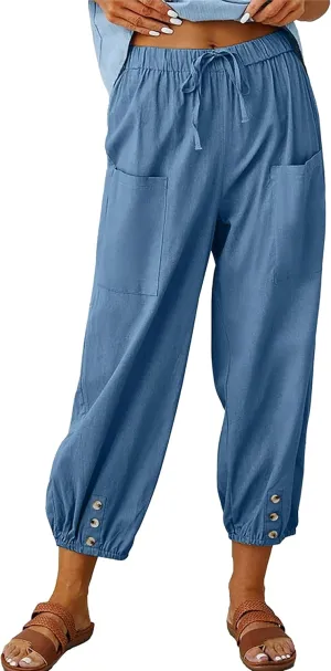 Bozanly Women's Casual Lantern Harem Loose Capris Pants Summer Yoga Slacks Trousers with Pockets