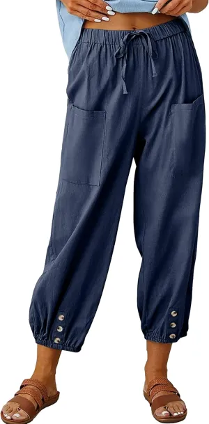 Bozanly Women's Casual Lantern Harem Loose Capris Pants Summer Yoga Slacks Trousers with Pockets