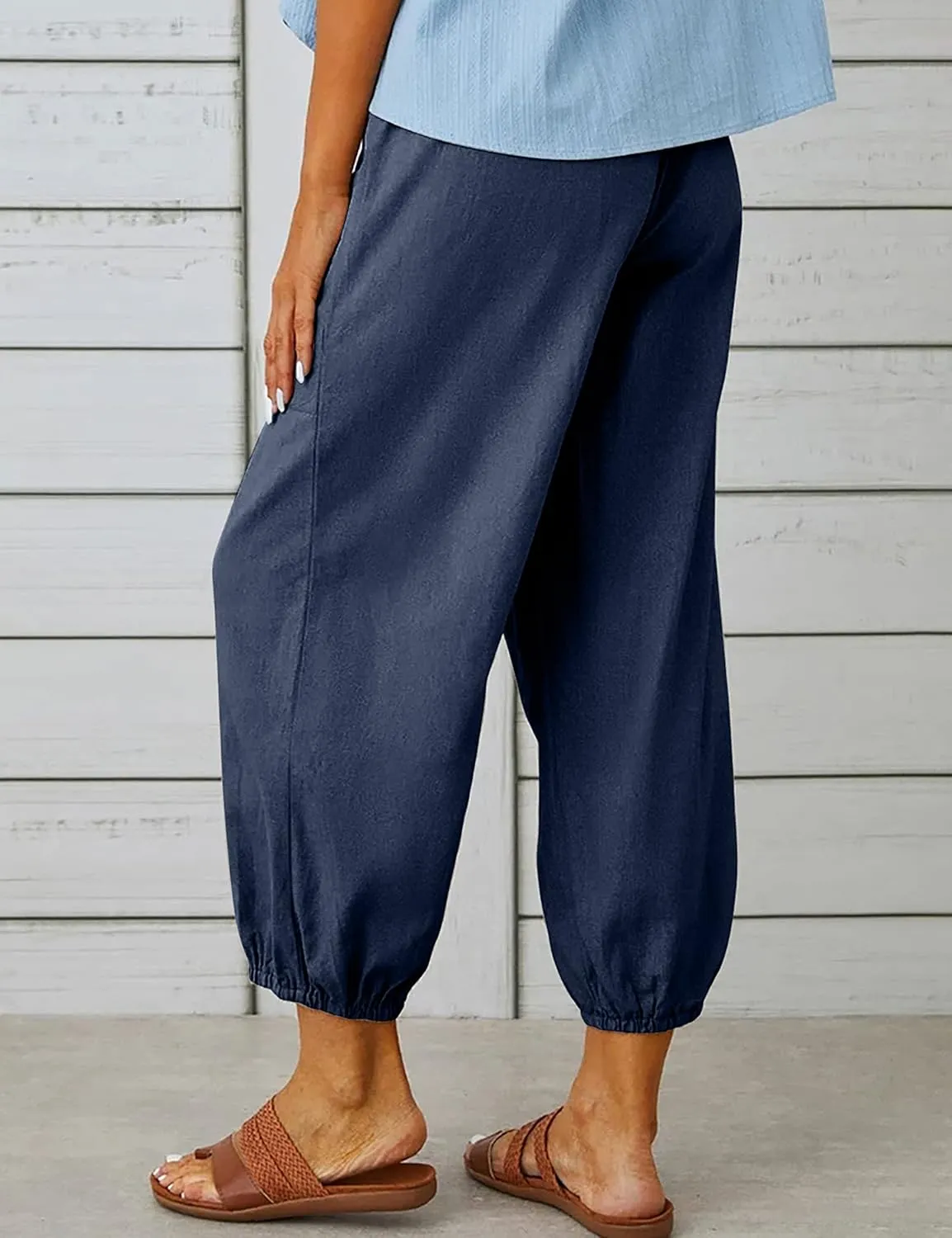 Bozanly Women's Casual Lantern Harem Loose Capris Pants Summer Yoga Slacks Trousers with Pockets