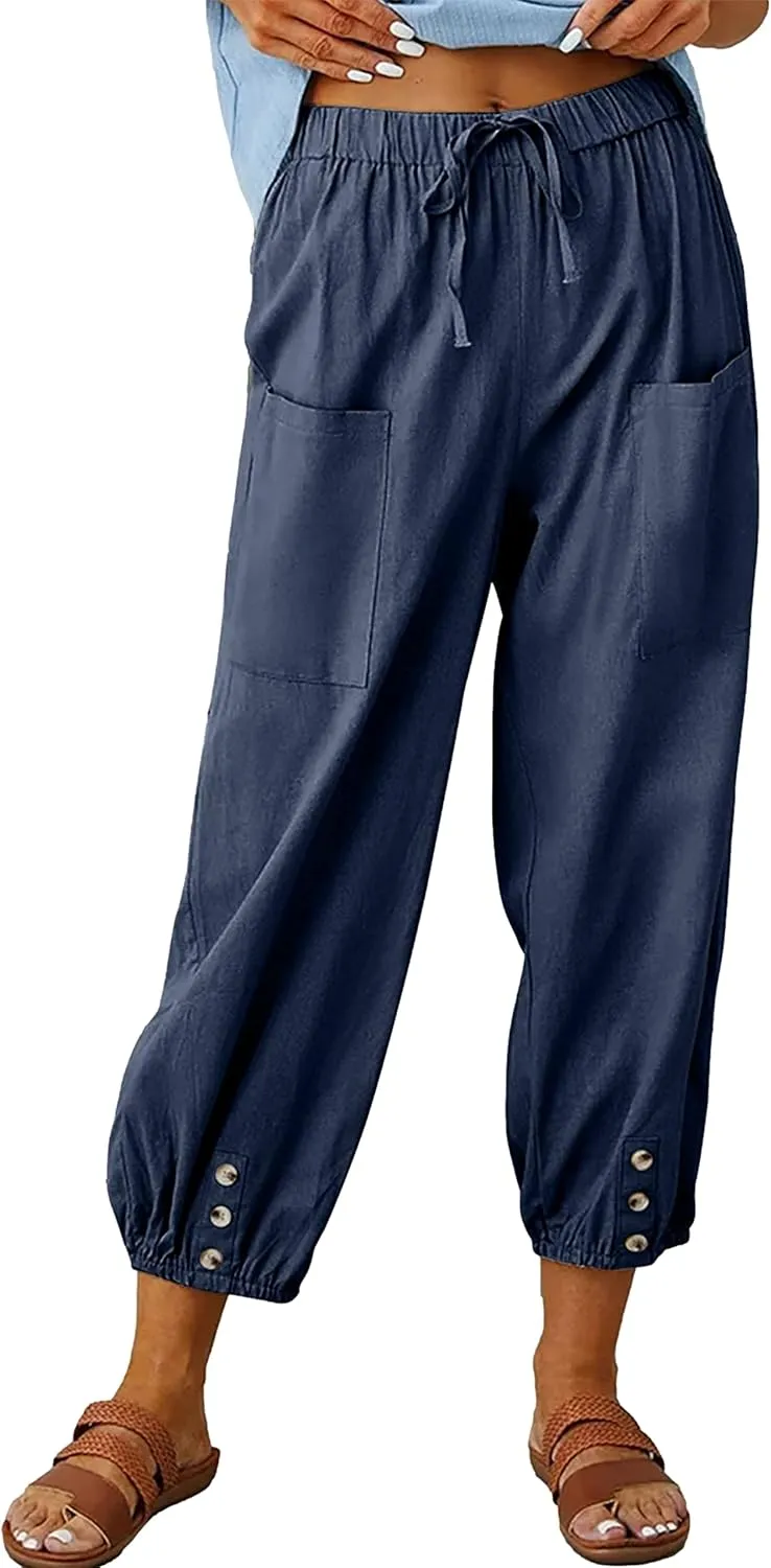 Bozanly Women's Casual Lantern Harem Loose Capris Pants Summer Yoga Slacks Trousers with Pockets