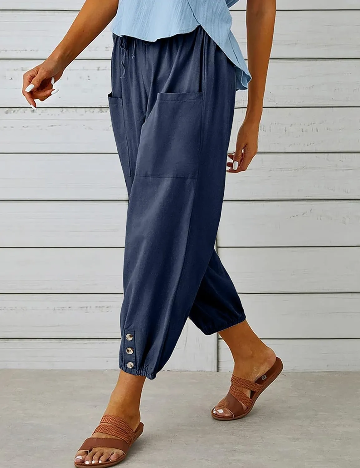 Bozanly Women's Casual Lantern Harem Loose Capris Pants Summer Yoga Slacks Trousers with Pockets