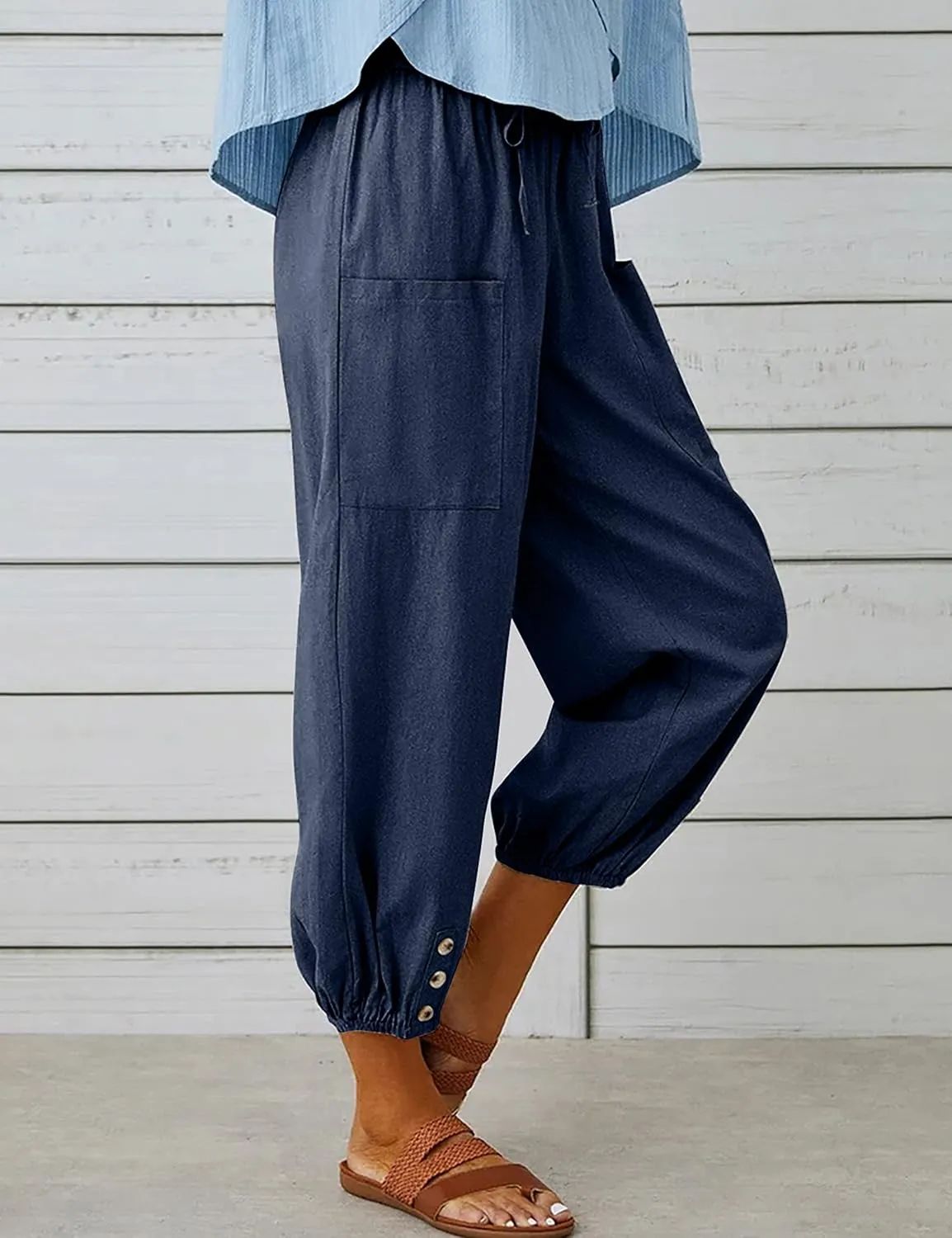 Bozanly Women's Casual Lantern Harem Loose Capris Pants Summer Yoga Slacks Trousers with Pockets
