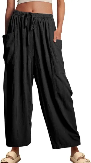 Bozanly Women's Wide Leg Loose Pants Casual High Waist Yoga Slacks Trousers with Drawstring