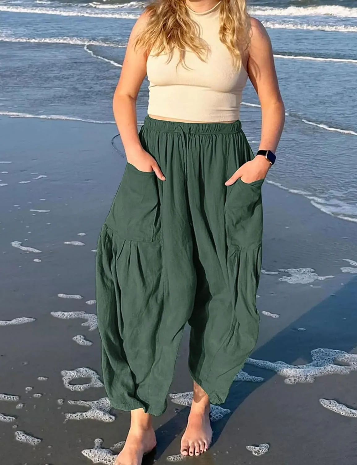 Bozanly Women's Wide Leg Loose Pants Casual High Waist Yoga Slacks Trousers with Drawstring