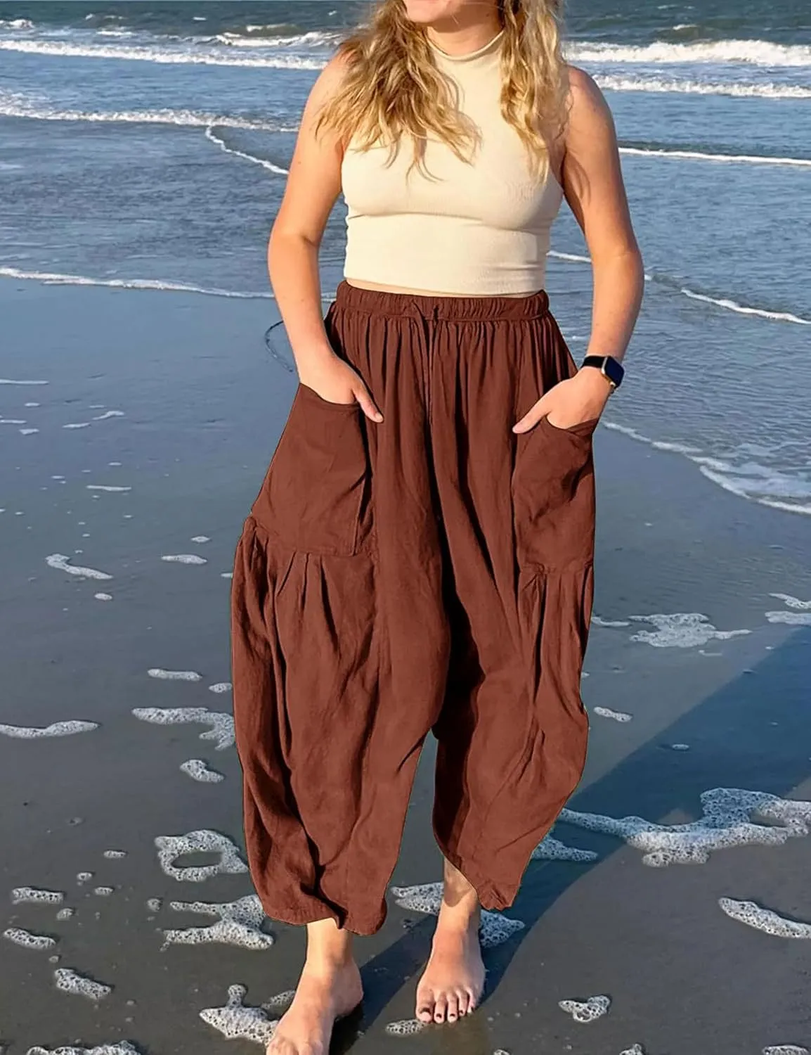 Bozanly Women's Wide Leg Loose Pants Casual High Waist Yoga Slacks Trousers with Drawstring