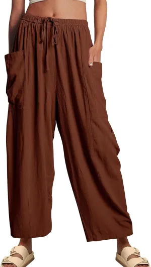 Bozanly Women's Wide Leg Loose Pants Casual High Waist Yoga Slacks Trousers with Drawstring