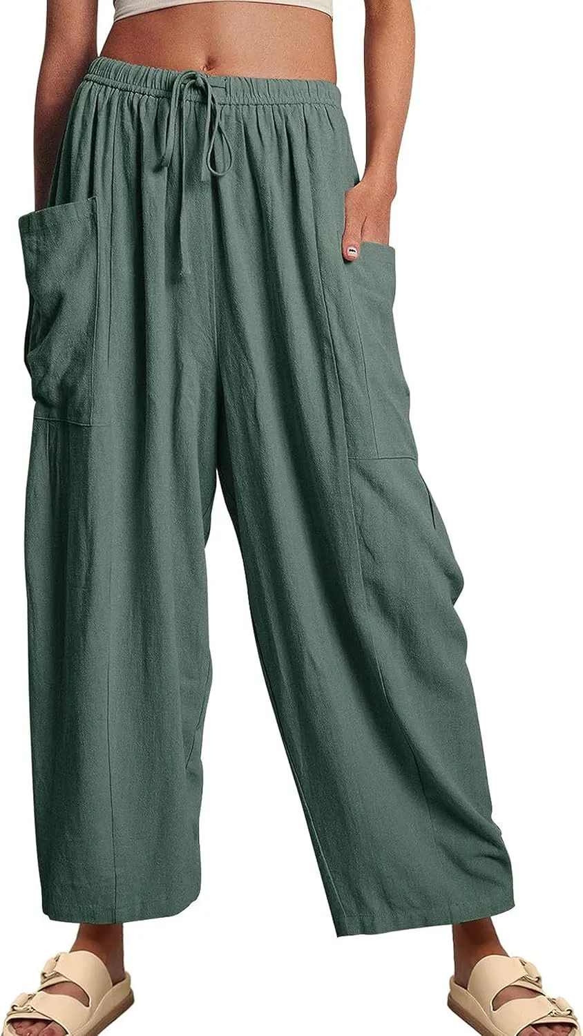 Bozanly Women's Wide Leg Loose Pants Casual High Waist Yoga Slacks Trousers with Drawstring