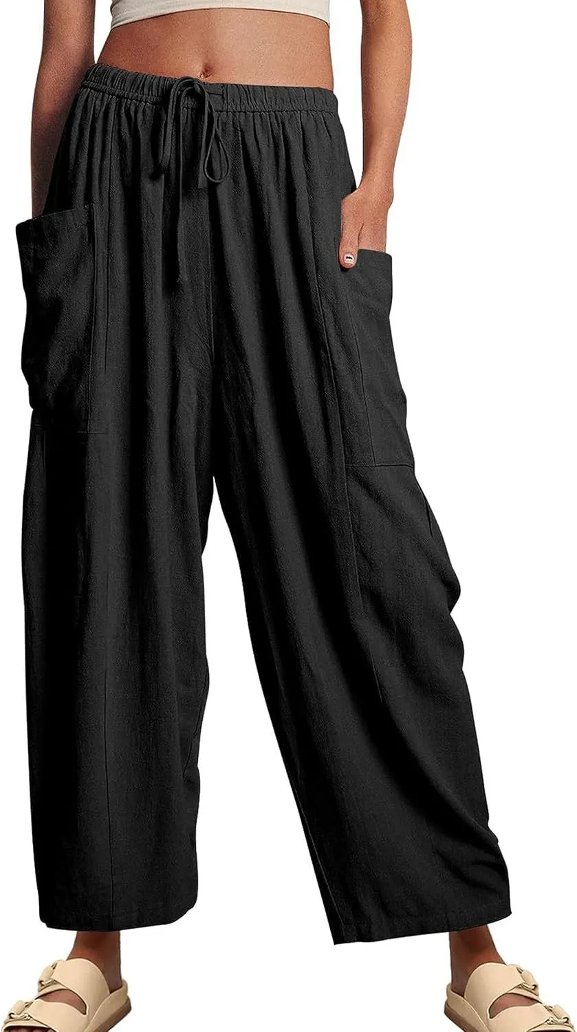 Bozanly Women's Wide Leg Loose Pants Casual High Waist Yoga Slacks Trousers with Drawstring