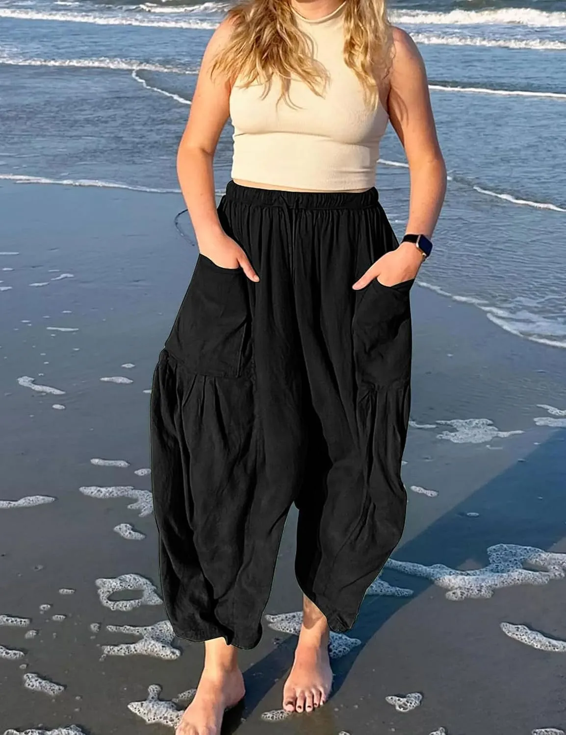 Bozanly Women's Wide Leg Loose Pants Casual High Waist Yoga Slacks Trousers with Drawstring