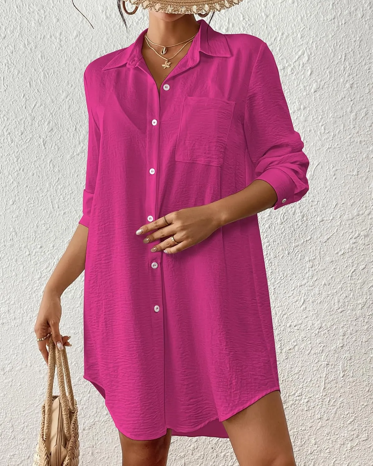 Bsubseach Swimsuit Coverup for Women Button Down Beach Cover Ups Long Sleeve Shirt Dress Modern Blouse Top